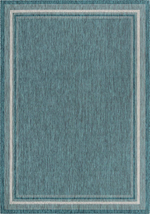 Teal 10' x 14' 1 Outdoor Border Rectangle Area Rug Weather Resistant for Patio, Deck, Terrace, Balcony, Porch 100% Polypropylene Classic Bordered Carpet for Sale at Rug Engine