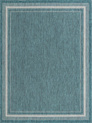 Teal 10' x 13' 1 Outdoor Border Rectangle Area Rug Weather Resistant for Patio, Deck, Terrace, Balcony, Porch 100% Polypropylene Classic Bordered Carpet for Sale at Rug Engine