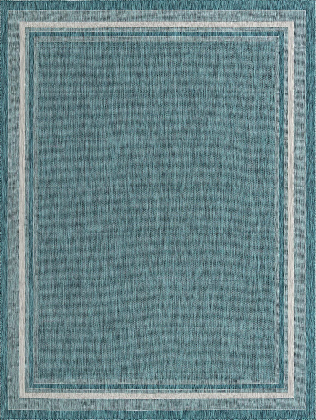 Teal 10' x 13' 1 Outdoor Border Rectangle Area Rug Weather Resistant for Patio, Deck, Terrace, Balcony, Porch 100% Polypropylene Classic Bordered Carpet for Sale at Rug Engine