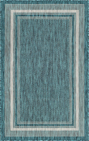 Teal 3' 1 x 5' 3 Outdoor Border Rectangle Rug