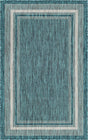 Teal 3' 1 x 5' 3 Outdoor Border Rectangle Rug