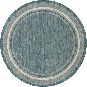 Teal 7' 10 x 7' 10 Outdoor Border Round Area Rug Weather Resistant for Patio, Deck, Terrace, Balcony, Porch 100% Polypropylene Classic Bordered Carpet for Sale at Rug Engine