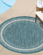 Teal 5' 3 x 5' 3 Outdoor Border Round Area Rug Weather Resistant for Patio, Deck, Terrace, Balcony, Porch 100% Polypropylene Classic Bordered Carpet for Sale at Rug Engine