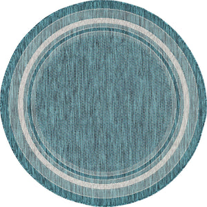 Teal 5' 3 x 5' 3 Outdoor Border Round Area Rug Weather Resistant for Patio, Deck, Terrace, Balcony, Porch 100% Polypropylene Classic Bordered Carpet for Sale at Rug Engine