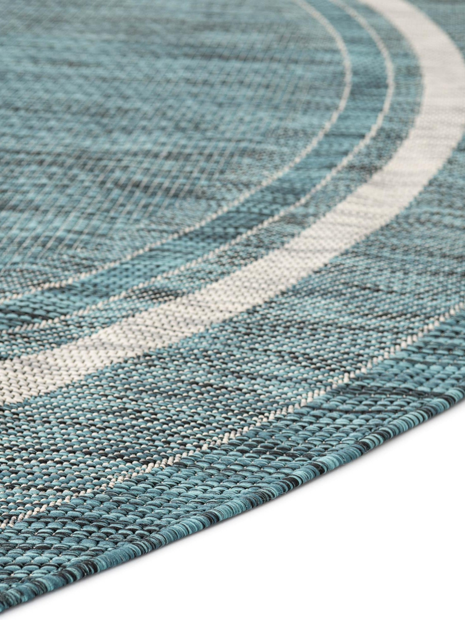 Teal 5' 3 x 5' 3 Outdoor Border Round Area Rug Weather Resistant for Patio, Deck, Terrace, Balcony, Porch 100% Polypropylene Classic Bordered Carpet for Sale at Rug Engine