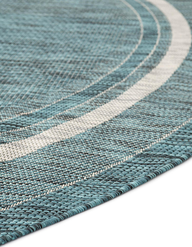 Teal 5' 3 x 5' 3 Outdoor Border Round Area Rug Weather Resistant for Patio, Deck, Terrace, Balcony, Porch 100% Polypropylene Classic Bordered Carpet for Sale at Rug Engine
