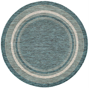 Teal 4' 1 x 4' 1 Outdoor Border Round Area Rug Weather Resistant for Patio, Deck, Terrace, Balcony, Porch 100% Polypropylene Classic Bordered Carpet for Sale at Rug Engine