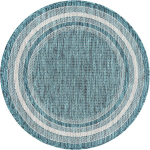 Teal 3' 1 x 3' 1 Outdoor Border Round Area Rug Weather Resistant for Patio, Deck, Terrace, Balcony, Porch 100% Polypropylene Classic Bordered Carpet for Sale at Rug Engine
