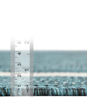 Teal 12' x 12' Outdoor Border Square Area Rug Weather Resistant for Patio, Deck, Terrace, Balcony, Porch 100% Polypropylene Classic Bordered Carpet for Sale at Rug Engine