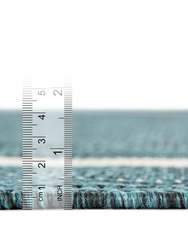 Teal 10' x 10' Outdoor Border Square Area Rug Weather Resistant for Patio, Deck, Terrace, Balcony, Porch 100% Polypropylene Classic Bordered Carpet for Sale at Rug Engine