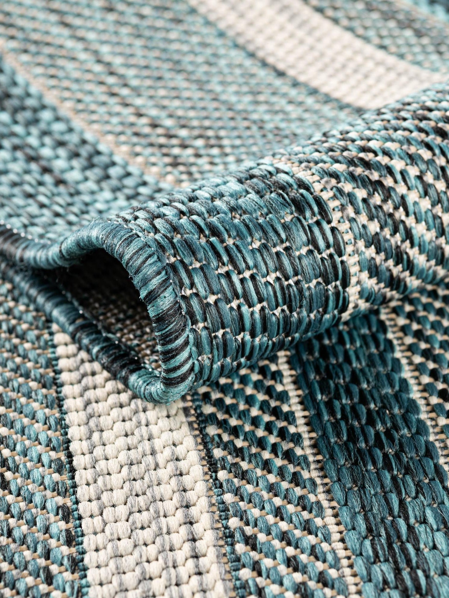 Teal 12' x 12' Outdoor Border Square Area Rug Weather Resistant for Patio, Deck, Terrace, Balcony, Porch 100% Polypropylene Classic Bordered Carpet for Sale at Rug Engine
