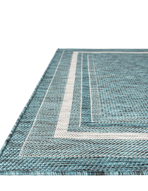Teal 7' 10 x 7' 10 Outdoor Border Square Area Rug Weather Resistant for Patio, Deck, Terrace, Balcony, Porch 100% Polypropylene Classic Bordered Carpet for Sale at Rug Engine