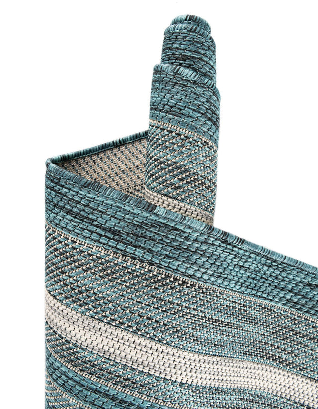 Teal 12' x 12' Outdoor Border Square Area Rug Weather Resistant for Patio, Deck, Terrace, Balcony, Porch 100% Polypropylene Classic Bordered Carpet for Sale at Rug Engine
