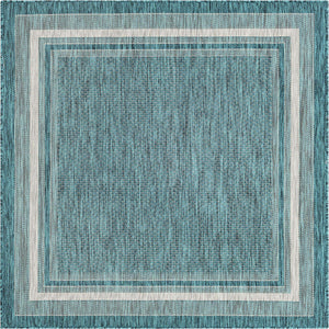Teal 5' 3 x 5' 3 Outdoor Border Square Area Rug Weather Resistant for Patio, Deck, Terrace, Balcony, Porch 100% Polypropylene Classic Bordered Carpet for Sale at Rug Engine