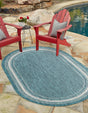 Teal 5' 3 x 8' Outdoor Border Oval Area Rug Weather Resistant for Patio, Deck, Terrace, Balcony, Porch 100% Polypropylene Classic Bordered Carpet for Sale at Rug Engine
