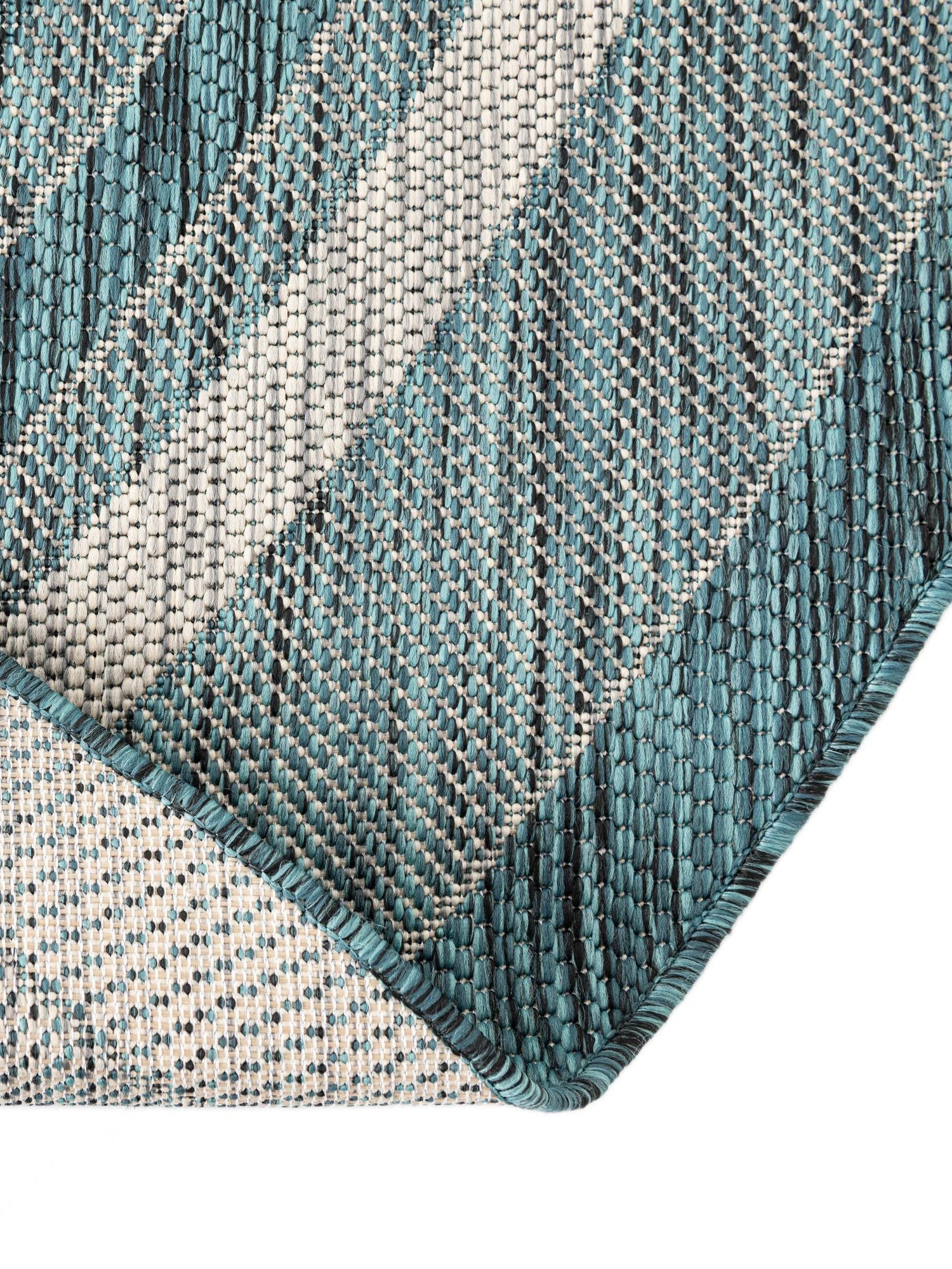 Teal 5' 3 x 8' Outdoor Border Oval Area Rug Weather Resistant for Patio, Deck, Terrace, Balcony, Porch 100% Polypropylene Classic Bordered Carpet for Sale at Rug Engine
