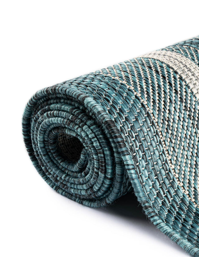 Teal 3' 1 x 5' 3 Outdoor Border Oval Area Rug Weather Resistant for Patio, Deck, Terrace, Balcony, Porch 100% Polypropylene Classic Bordered Carpet for Sale at Rug Engine