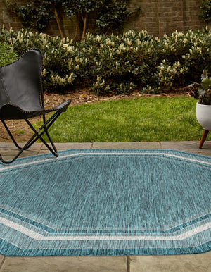 Teal 7' 10 x 7' 10 Outdoor Border Octagon Area Rug Weather Resistant for Patio, Deck, Terrace, Balcony, Porch 100% Polypropylene Classic Bordered Carpet for Sale at Rug Engine