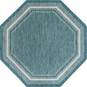 Teal 7' 10 x 7' 10 Outdoor Border Octagon Area Rug Weather Resistant for Patio, Deck, Terrace, Balcony, Porch 100% Polypropylene Classic Bordered Carpet for Sale at Rug Engine