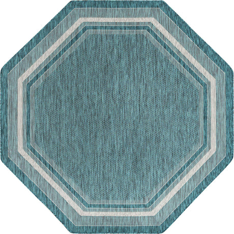 Teal 7' 10 x 7' 10 Outdoor Border Octagon Area Rug Weather Resistant for Patio, Deck, Terrace, Balcony, Porch 100% Polypropylene Classic Bordered Carpet for Sale at Rug Engine