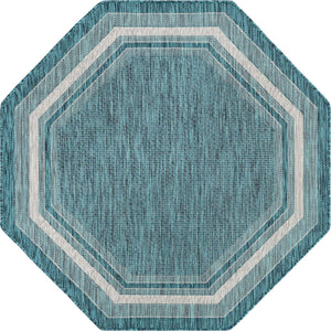 Teal 5' 3 x 5' 3 Outdoor Border Octagon Area Rug Weather Resistant for Patio, Deck, Terrace, Balcony, Porch 100% Polypropylene Classic Bordered Carpet for Sale at Rug Engine