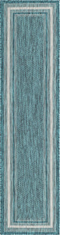 Teal 2' x 8' Outdoor Border Runner Area Rug Weather Resistant for Patio, Deck, Terrace, Balcony, Porch 100% Polypropylene Classic Bordered Carpet for Sale at Rug Engine