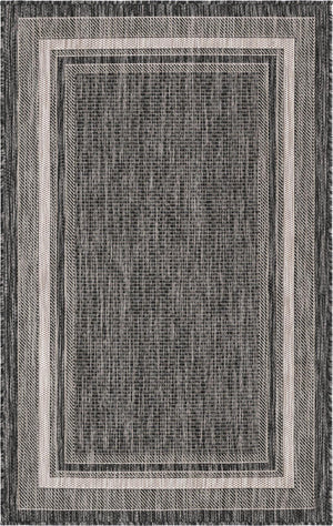 Black 3' 1 x 5' 3 Outdoor Border Rectangle Area Rug Weather Resistant for Patio, Deck, Terrace, Balcony, Porch 100% Polypropylene Classic Bordered Carpet for Sale at Rug Engine