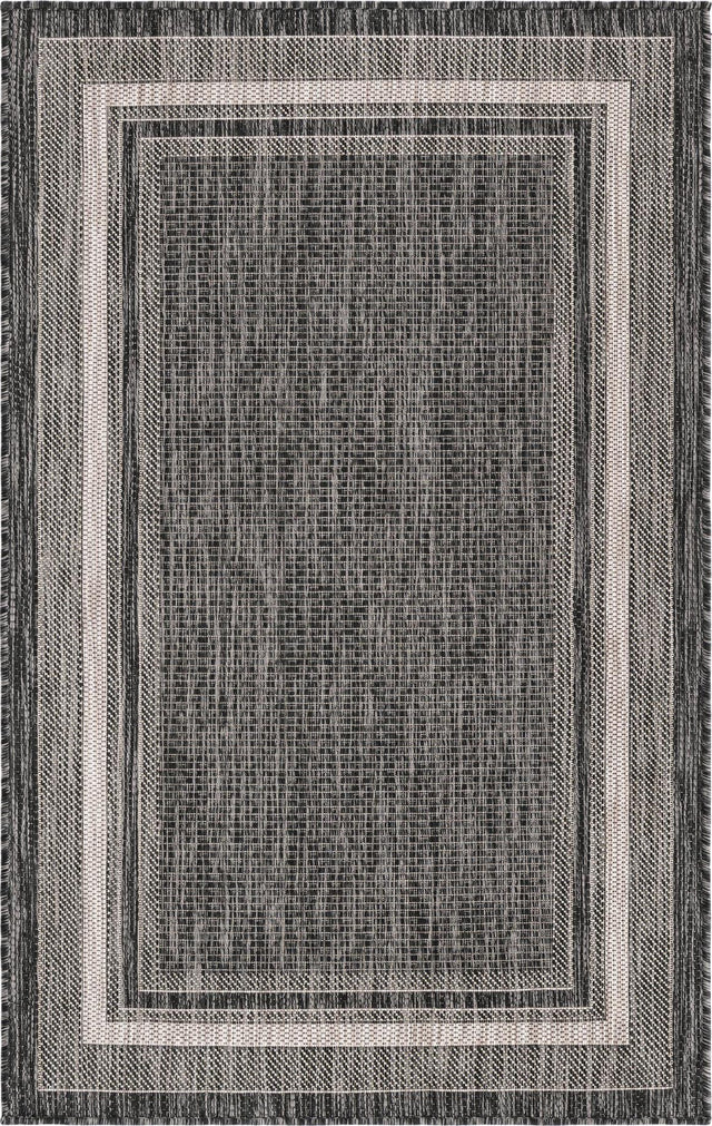 Black 3' 1 x 5' 3 Outdoor Border Rectangle Area Rug Weather Resistant for Patio, Deck, Terrace, Balcony, Porch 100% Polypropylene Classic Bordered Carpet for Sale at Rug Engine