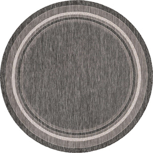 Black 8' x 8' Outdoor Border Round Rug