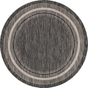 Black 4' 1 x 4' 1 Outdoor Border Round Area Rug Weather Resistant for Patio, Deck, Terrace, Balcony, Porch 100% Polypropylene Classic Bordered Carpet for Sale at Rug Engine