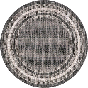 Black 3' 1 x 3' 1 Outdoor Border Round Area Rug Weather Resistant for Patio, Deck, Terrace, Balcony, Porch 100% Polypropylene Classic Bordered Carpet for Sale at Rug Engine