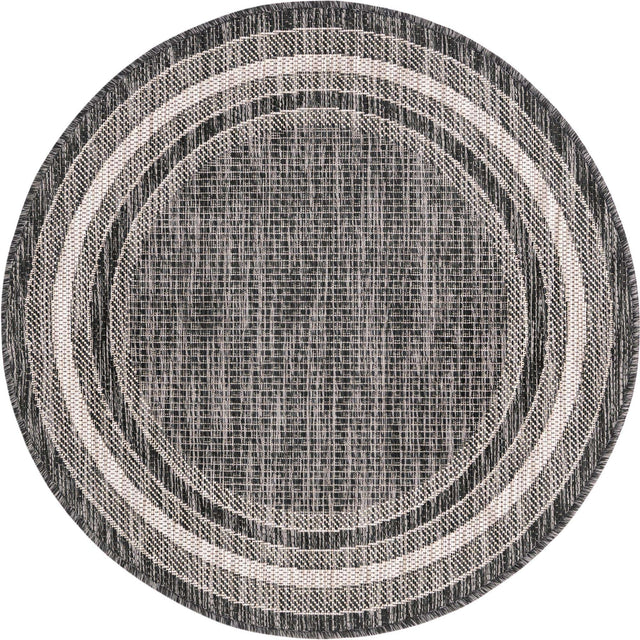Black 3' 1 x 3' 1 Outdoor Border Round Area Rug Weather Resistant for Patio, Deck, Terrace, Balcony, Porch 100% Polypropylene Classic Bordered Carpet for Sale at Rug Engine