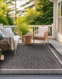 Black 5' 3 x 5' 3 Outdoor Border Square Area Rug Weather Resistant for Patio, Deck, Terrace, Balcony, Porch 100% Polypropylene Classic Bordered Carpet for Sale at Rug Engine