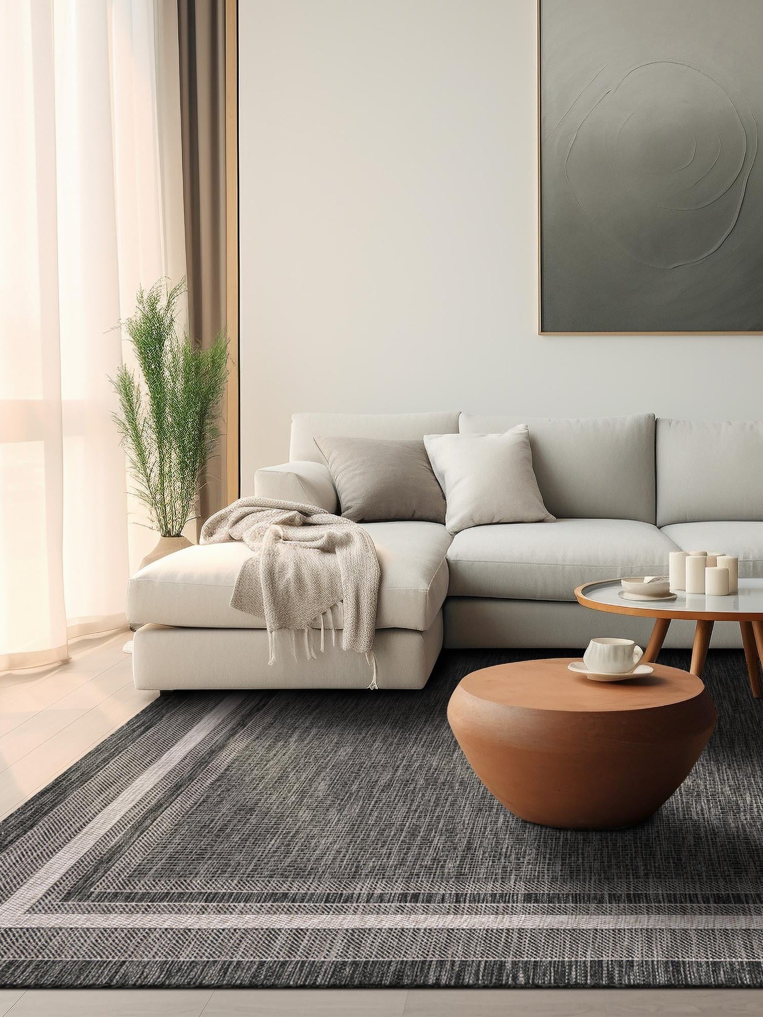 Black 10' x 10' Outdoor Border Square Area Rug Weather Resistant for Patio, Deck, Terrace, Balcony, Porch 100% Polypropylene Classic Bordered Carpet for Sale at Rug Engine