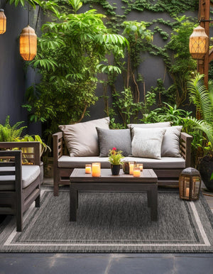 Black 6' 1 x 6' 1 Outdoor Border Square Rug