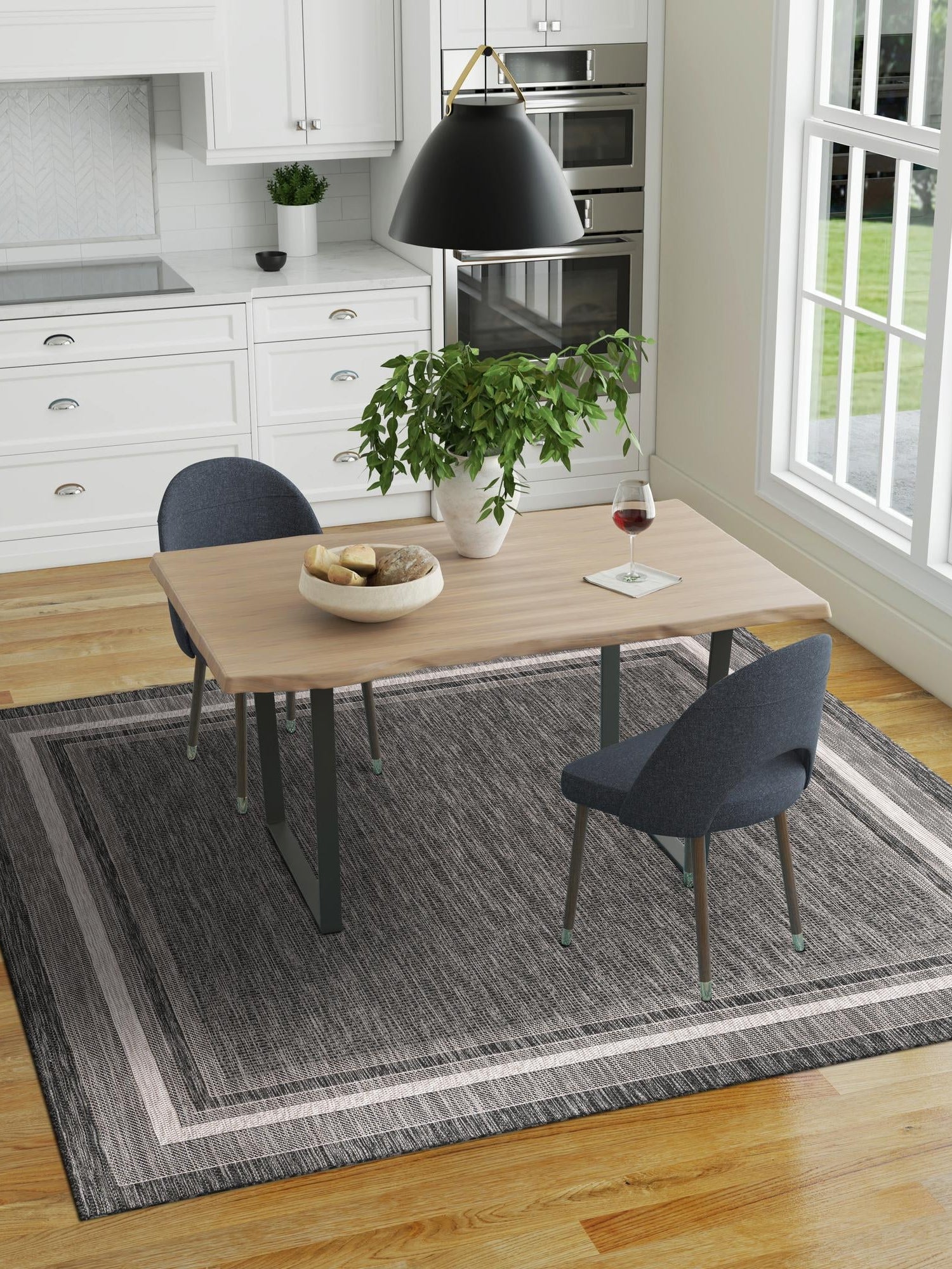 Black 10' x 10' Outdoor Border Square Area Rug Weather Resistant for Patio, Deck, Terrace, Balcony, Porch 100% Polypropylene Classic Bordered Carpet for Sale at Rug Engine