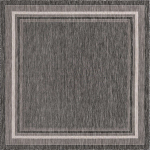 Black 8' x 8' Outdoor Border Square Rug