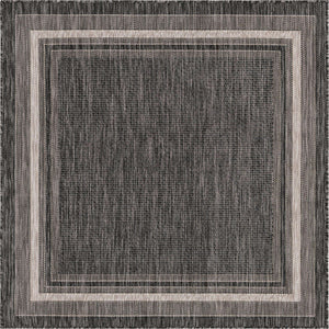 Black 5' 3 x 5' 3 Outdoor Border Square Area Rug Weather Resistant for Patio, Deck, Terrace, Balcony, Porch 100% Polypropylene Classic Bordered Carpet for Sale at Rug Engine
