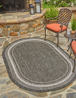 Black 3' 1 x 5' 3 Outdoor Border Oval Area Rug Weather Resistant for Patio, Deck, Terrace, Balcony, Porch 100% Polypropylene Classic Bordered Carpet for Sale at Rug Engine