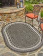 Black 3' 1 x 5' 3 Outdoor Border Oval Area Rug Weather Resistant for Patio, Deck, Terrace, Balcony, Porch 100% Polypropylene Classic Bordered Carpet for Sale at Rug Engine