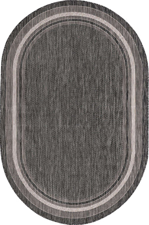 Black 5' 3 x 8' Outdoor Border Oval Area Rug Weather Resistant for Patio, Deck, Terrace, Balcony, Porch 100% Polypropylene Classic Bordered Carpet for Sale at Rug Engine