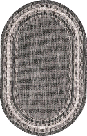 Black 3' 1 x 5' 3 Outdoor Border Oval Area Rug Weather Resistant for Patio, Deck, Terrace, Balcony, Porch 100% Polypropylene Classic Bordered Carpet for Sale at Rug Engine