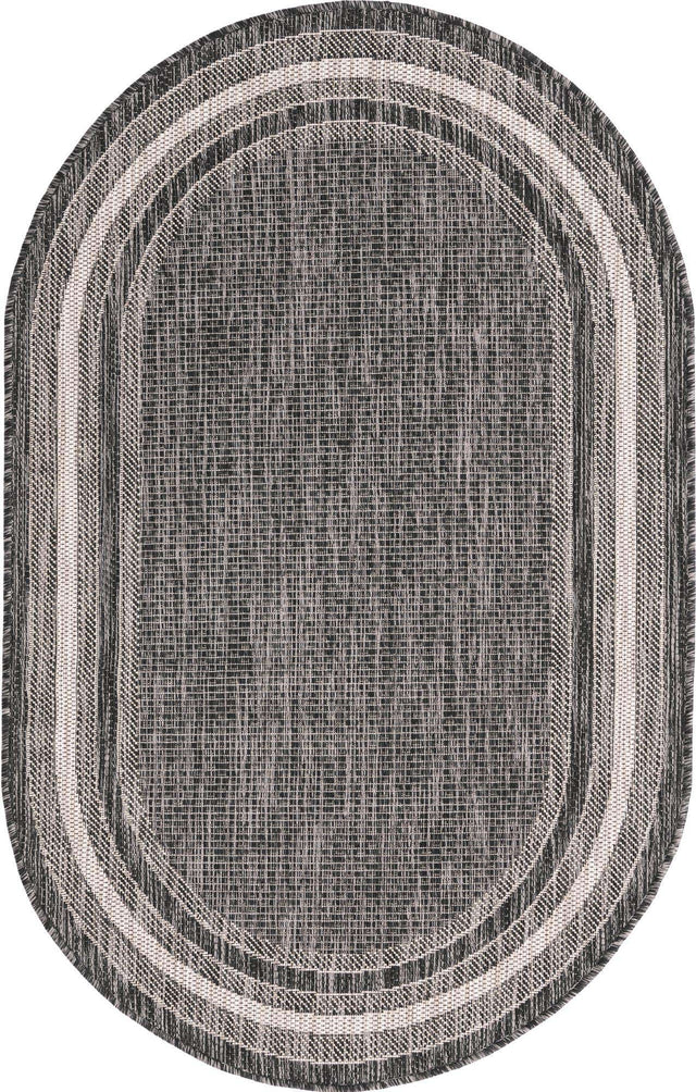 Black 3' 1 x 5' 3 Outdoor Border Oval Area Rug Weather Resistant for Patio, Deck, Terrace, Balcony, Porch 100% Polypropylene Classic Bordered Carpet for Sale at Rug Engine