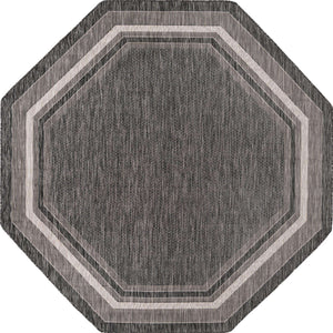 Black 7' 10 x 7' 10 Outdoor Border Octagon Area Rug Weather Resistant for Patio, Deck, Terrace, Balcony, Porch 100% Polypropylene Classic Bordered Carpet for Sale at Rug Engine