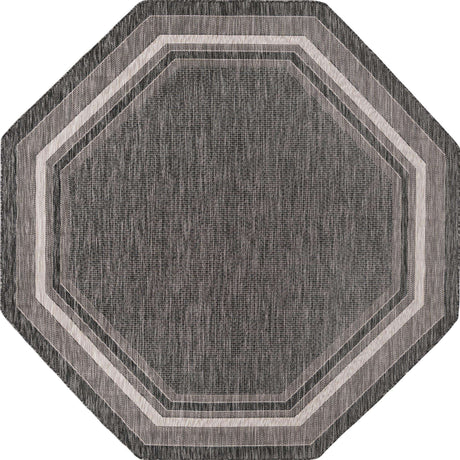 Black 7' 10 x 7' 10 Outdoor Border Octagon Area Rug Weather Resistant for Patio, Deck, Terrace, Balcony, Porch 100% Polypropylene Classic Bordered Carpet for Sale at Rug Engine