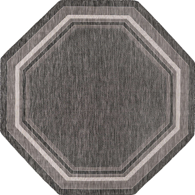 Black 7' 10 x 7' 10 Outdoor Border Octagon Area Rug Weather Resistant for Patio, Deck, Terrace, Balcony, Porch 100% Polypropylene Classic Bordered Carpet for Sale at Rug Engine
