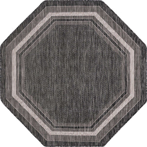 Black 5' 3 x 5' 3 Outdoor Border Octagon Area Rug Weather Resistant for Patio, Deck, Terrace, Balcony, Porch 100% Polypropylene Classic Bordered Carpet for Sale at Rug Engine