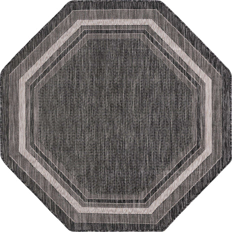 Black 5' 3 x 5' 3 Outdoor Border Octagon Area Rug Weather Resistant for Patio, Deck, Terrace, Balcony, Porch 100% Polypropylene Classic Bordered Carpet for Sale at Rug Engine