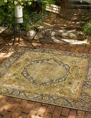 Green 6' x 6' Outdoor Traditional Square Area Rug Weather Resistant for Patio, Deck, Terrace, Balcony, Porch Classical Design Outside Carpet for Sale at Rug Engine
