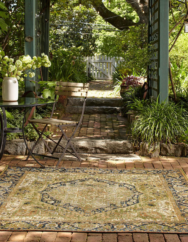 Green 6' x 6' Outdoor Traditional Square Area Rug Weather Resistant for Patio, Deck, Terrace, Balcony, Porch Classical Design Outside Carpet for Sale at Rug Engine